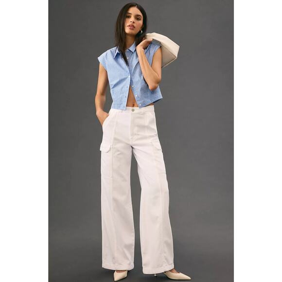 NWT Hudson High-Rise Wide-Leg White Cargo Pants - 32 waist - Picture 1 of 6